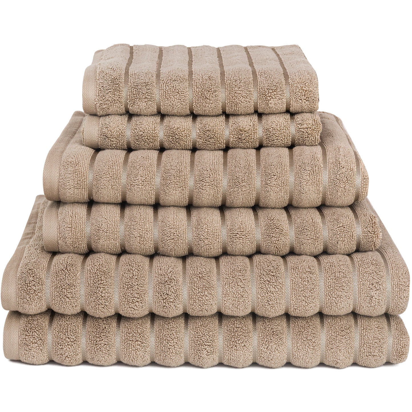 Violet Linen Ribbonette Ribbed Wavy Striped Pattern 6 Piece Towel Set, 2 Bath Towels 2 Hand Towels 2 Bath Towel Sheets