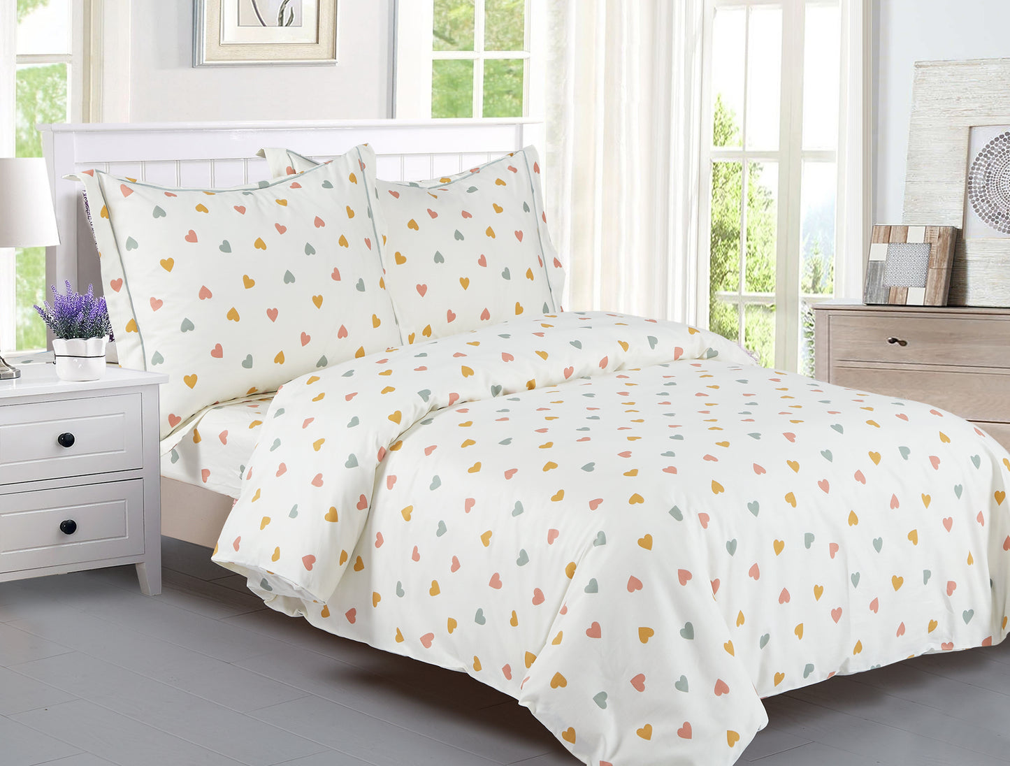 Violet Linen French Junior Colorful Hearts Pattern Bedding Duvet Cover Set