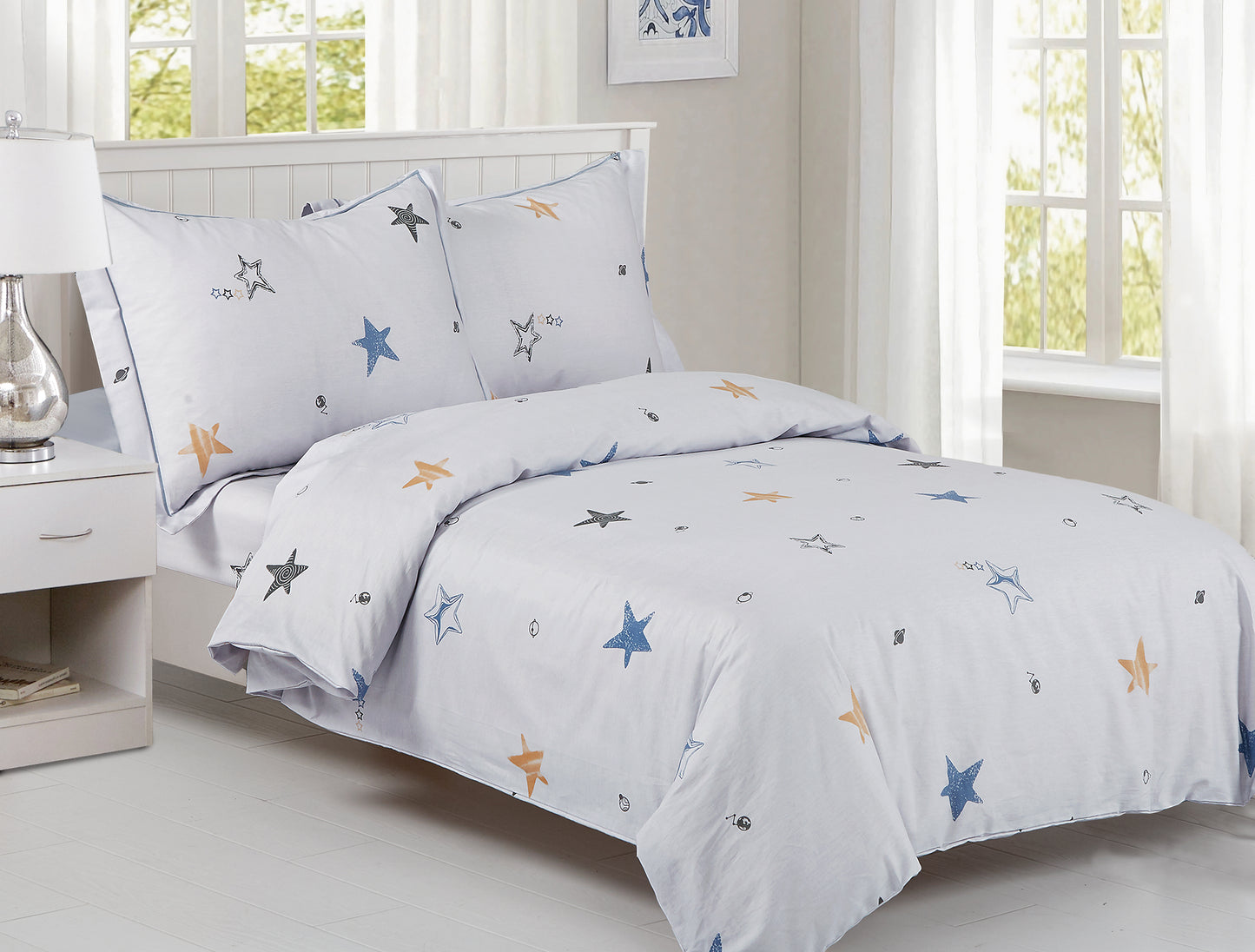 Violet Linen French Stars Planets Patterns Bedding Duvet Cover Set