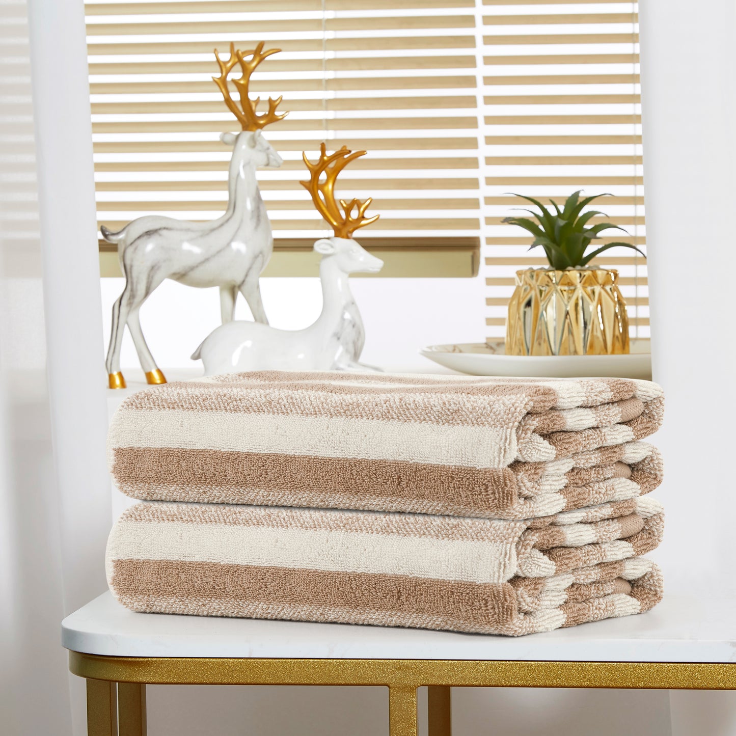 Violet Linen Majestic Stripe Pattern Hand Towels Set of Two