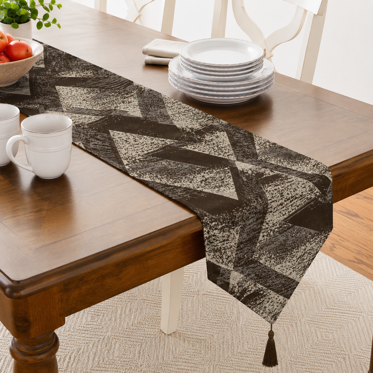 Violet Linen Pacifica Geometric Pattern Decorative Table Runner