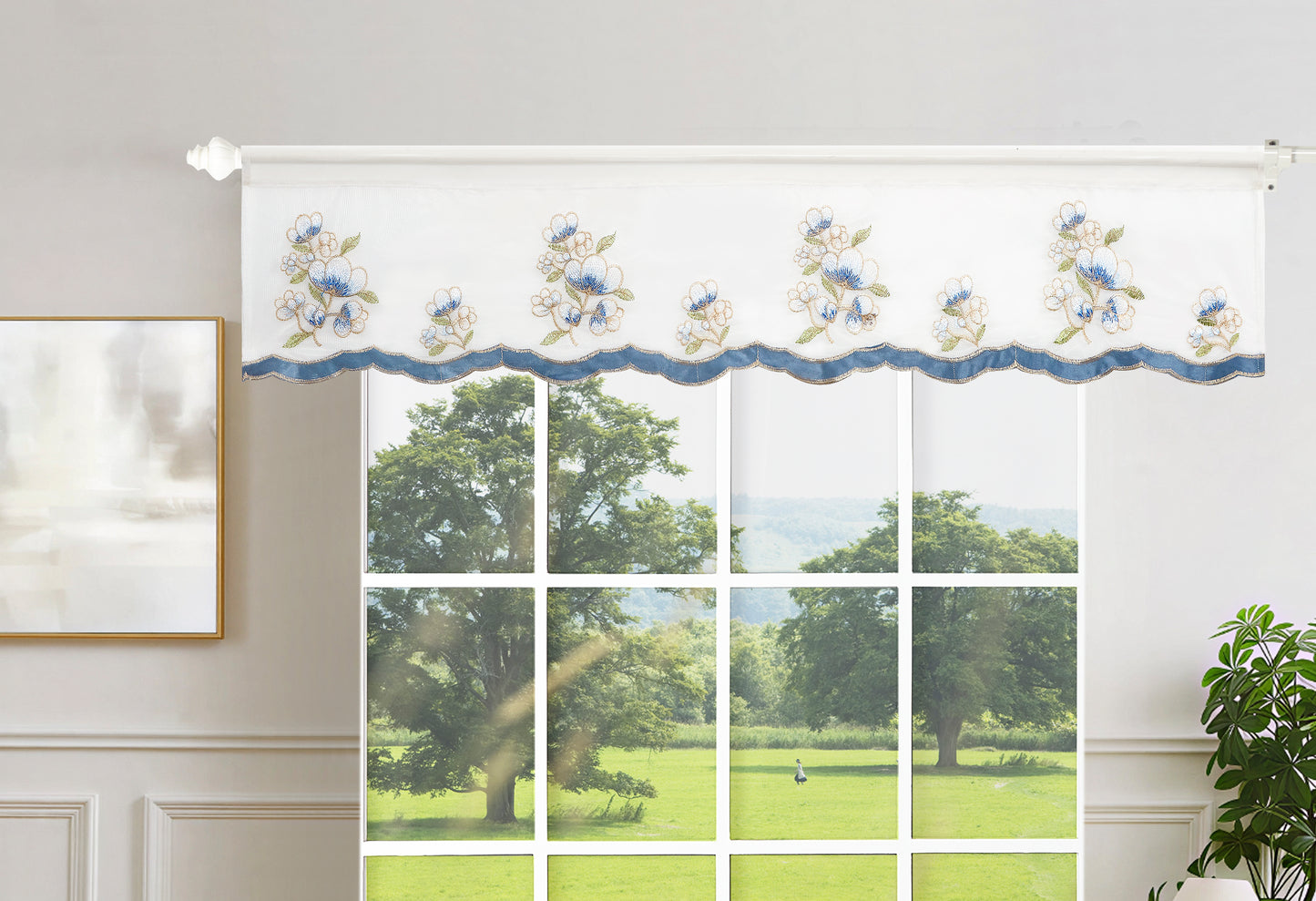 Violet Linen Orchid Blue Floral Pttern Decorative Window Treatment Rod Pocket Curtain Straight Valance