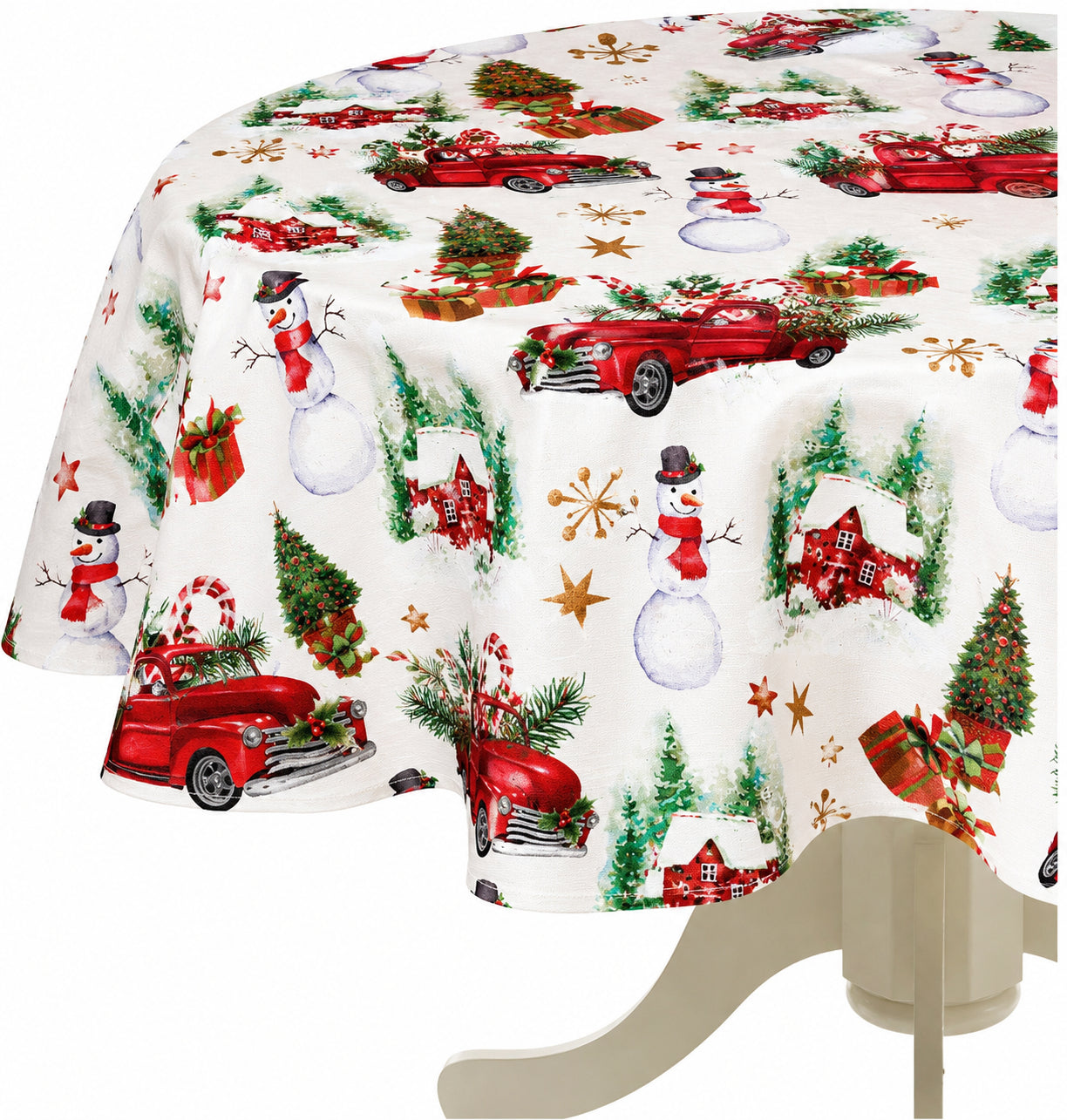 Seasonal Xmas Christmas Holiday European Attraction Frosty Delights Snowman Trucks Pattern Tablecloths