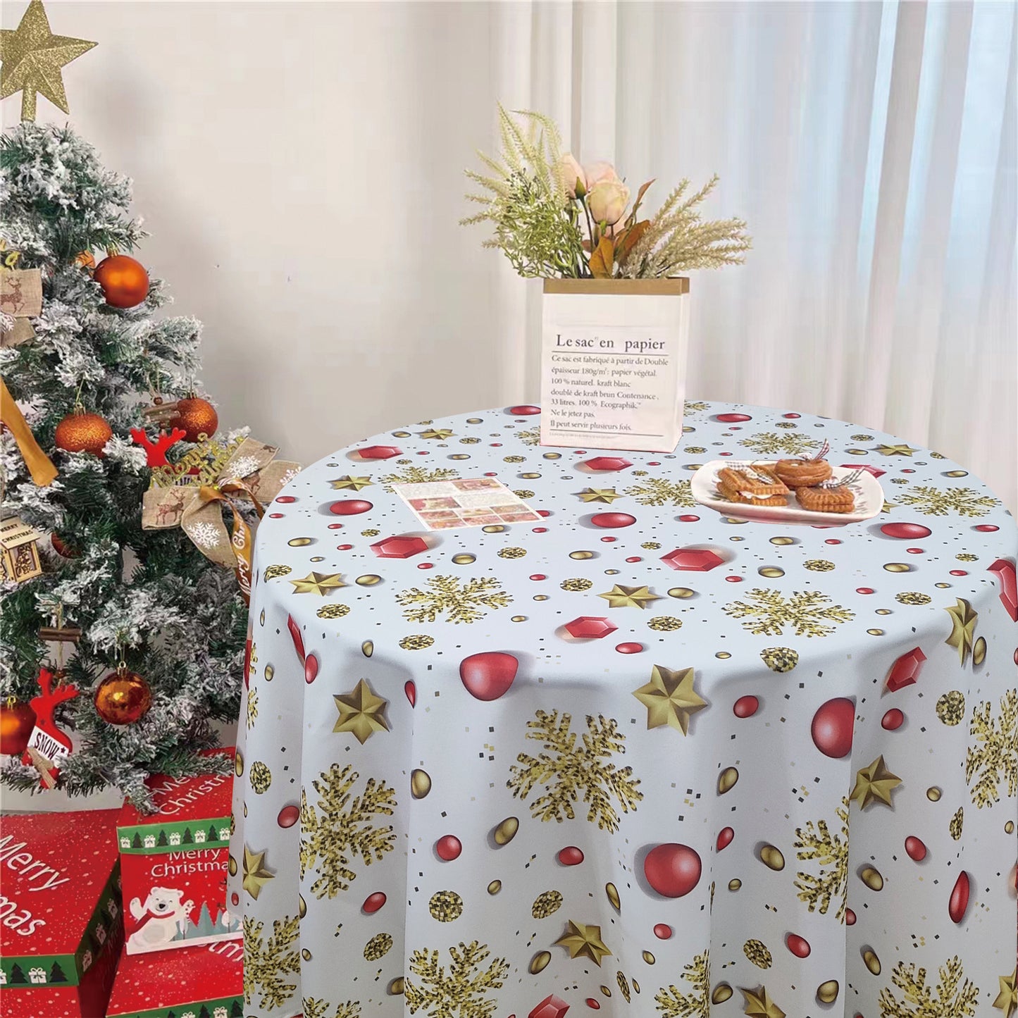 European Christmas Accents Stars, Snowflakes and Jewel Pattern Tablecloths