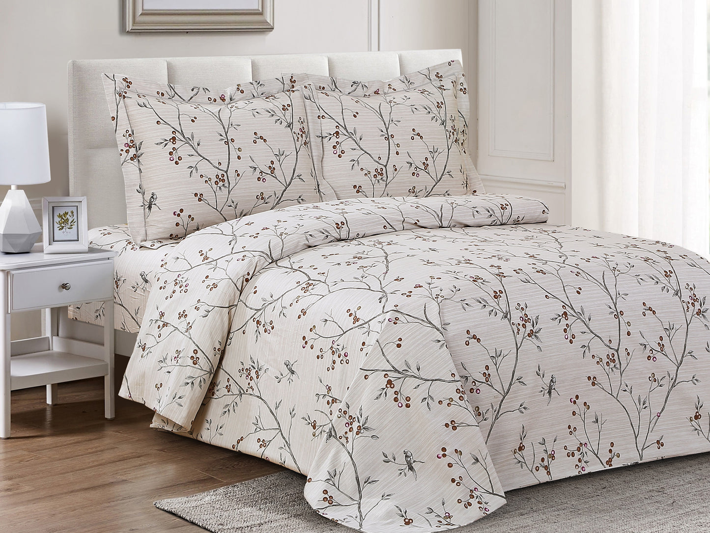 French Botanical Olive Branch Pattern Bedding Duvet Cover Set