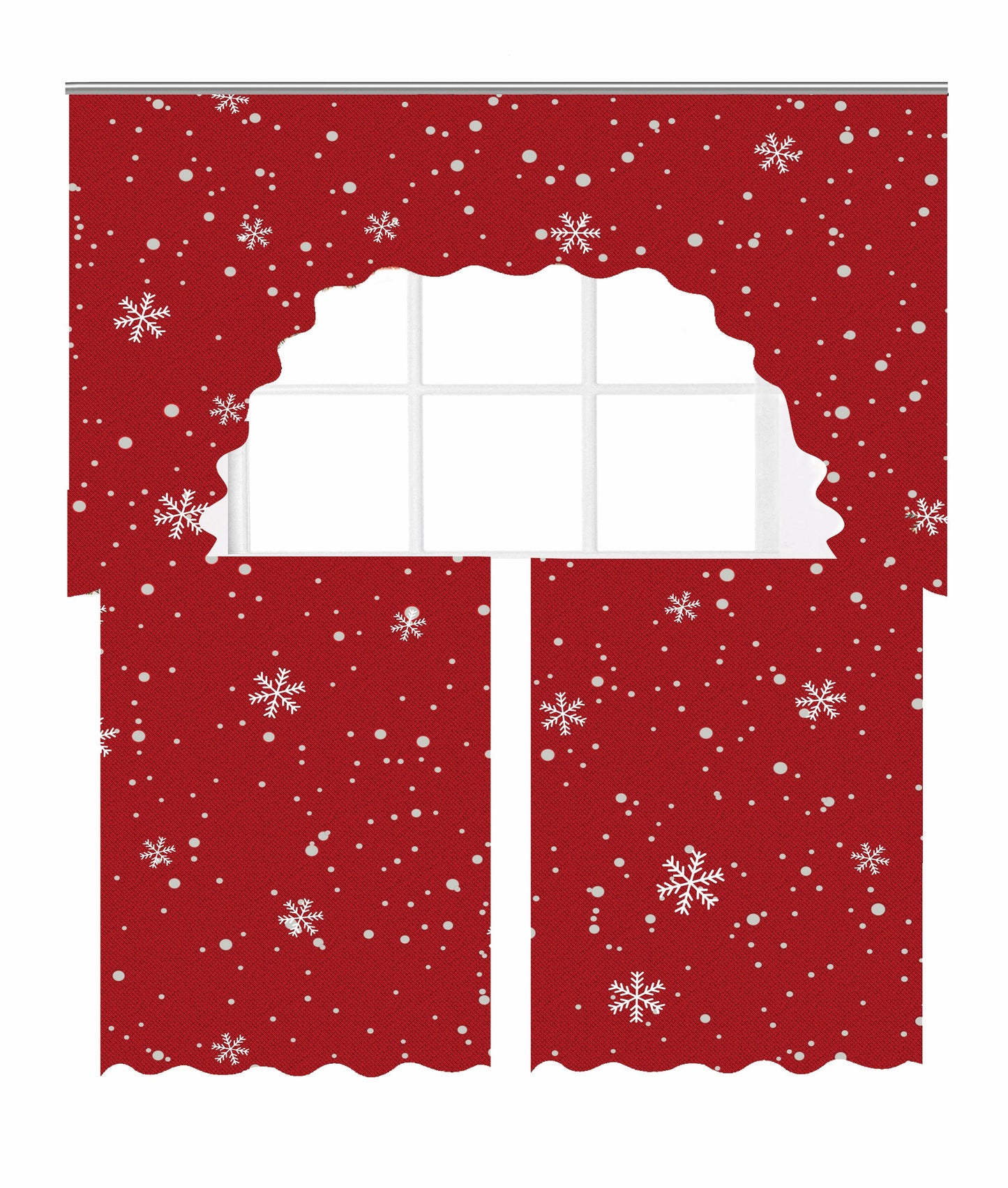 Violet Linen European Christmas Stars and Dots, Snowflakes Pattern, Polyester, Burgundy, 1-Piece 60" x 18", 2-Pieces 30" x 36" Decorative Rod Pocket Kitchen Window Curtain Panel Tiers - Swag Valance