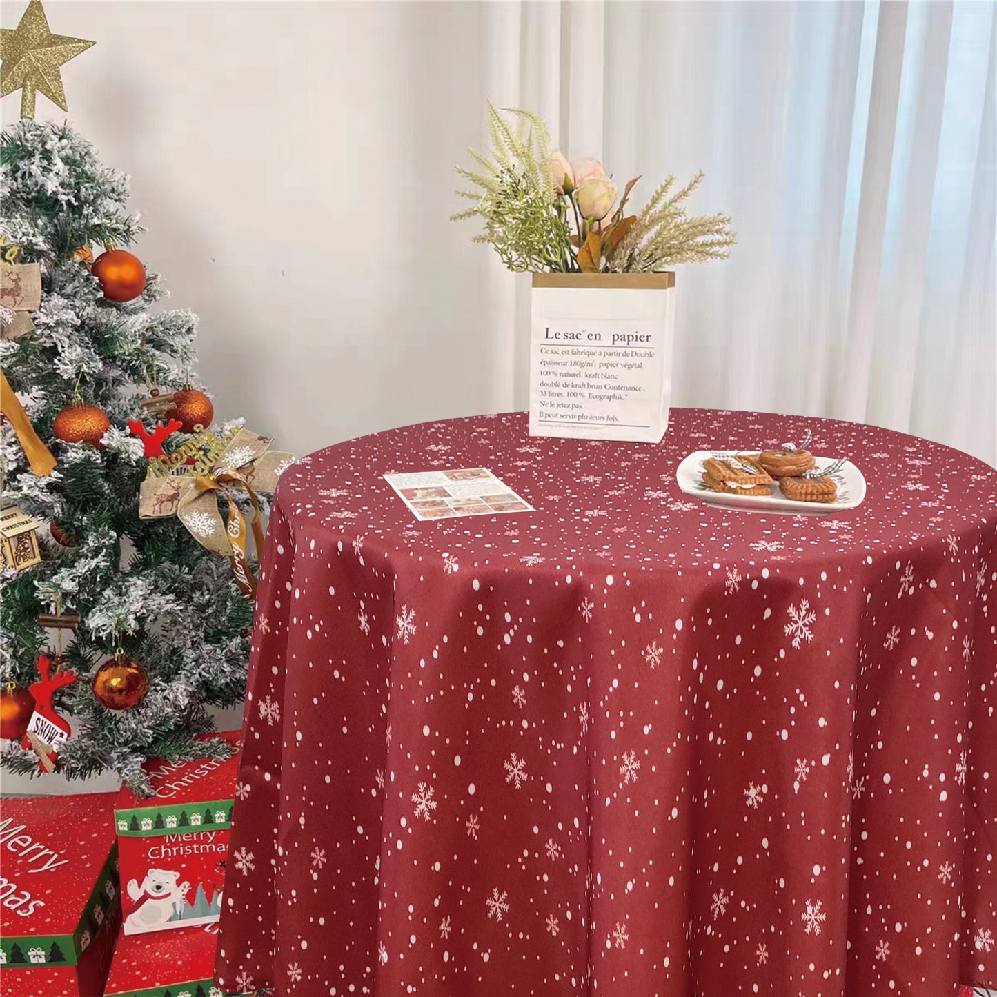 European Christmas Stars and Dots, Snowflakes Pattern Tablecloths