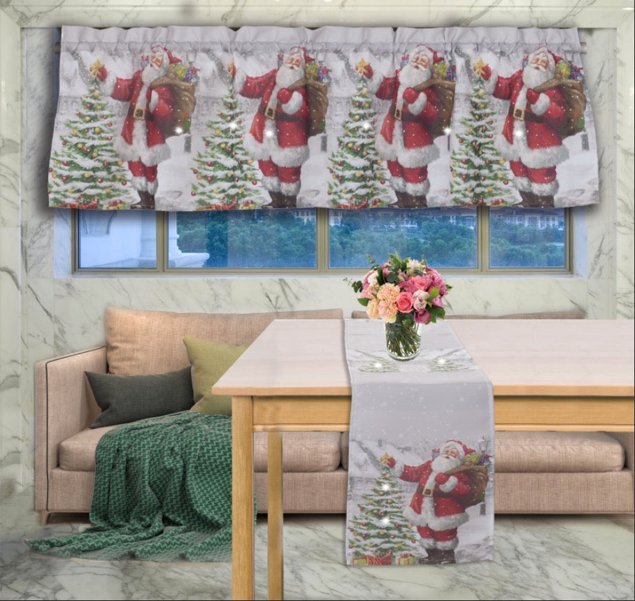 Seasonal Glories Illuminated LED Christmas Decorative Window Treatment Rod Pocket Curtain Straight Valance