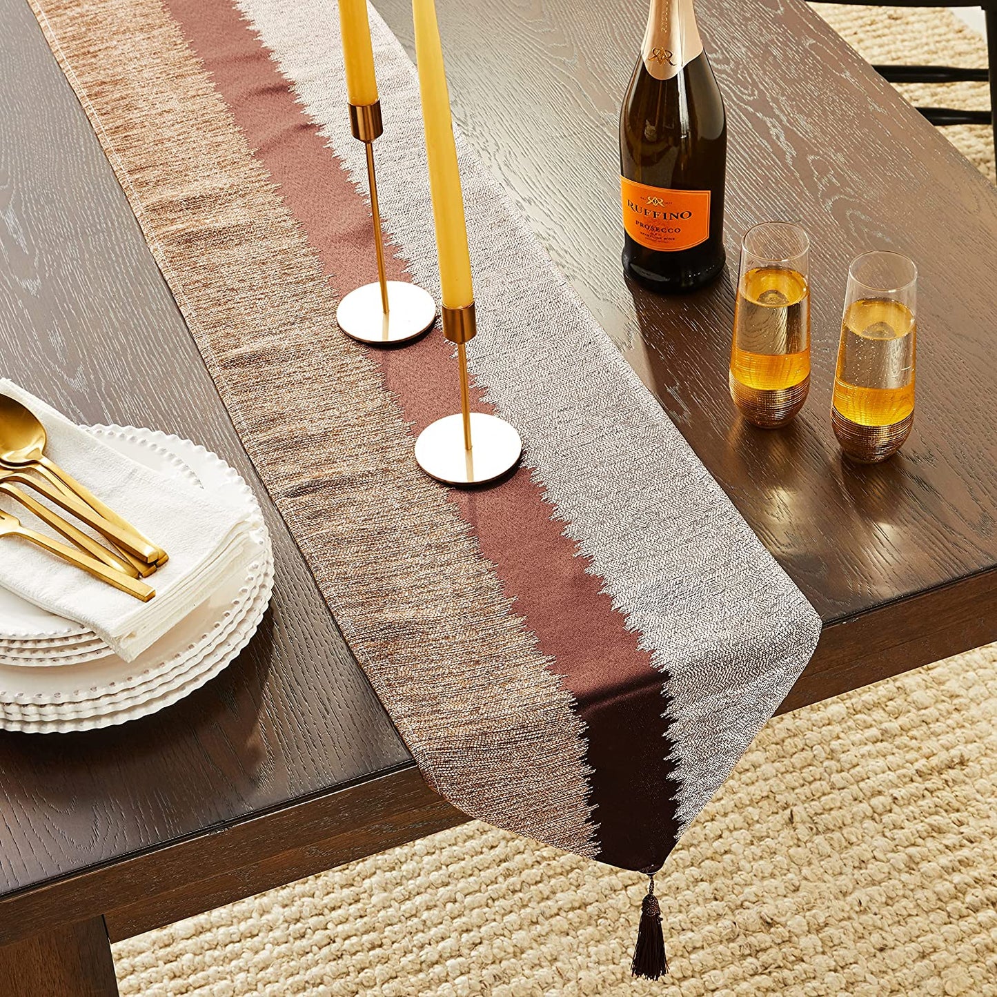 Chenille Striped Swivel Pattern Decorative Table Runner