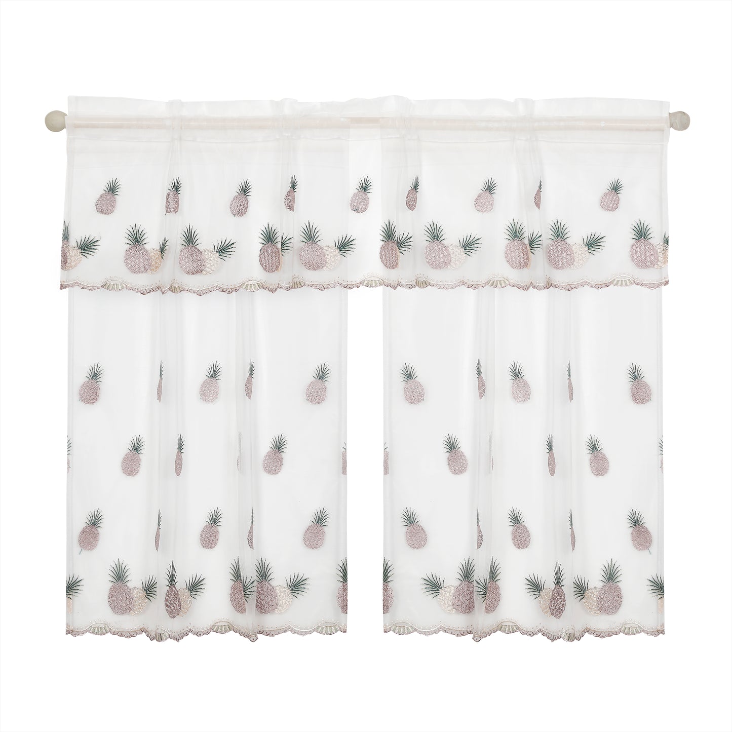 Leaves Vintage Boutique Lace Pattern Decorative Window Treatment Rod Pocket Kitchen Window Curtain Panel Tiers and Straight Valance