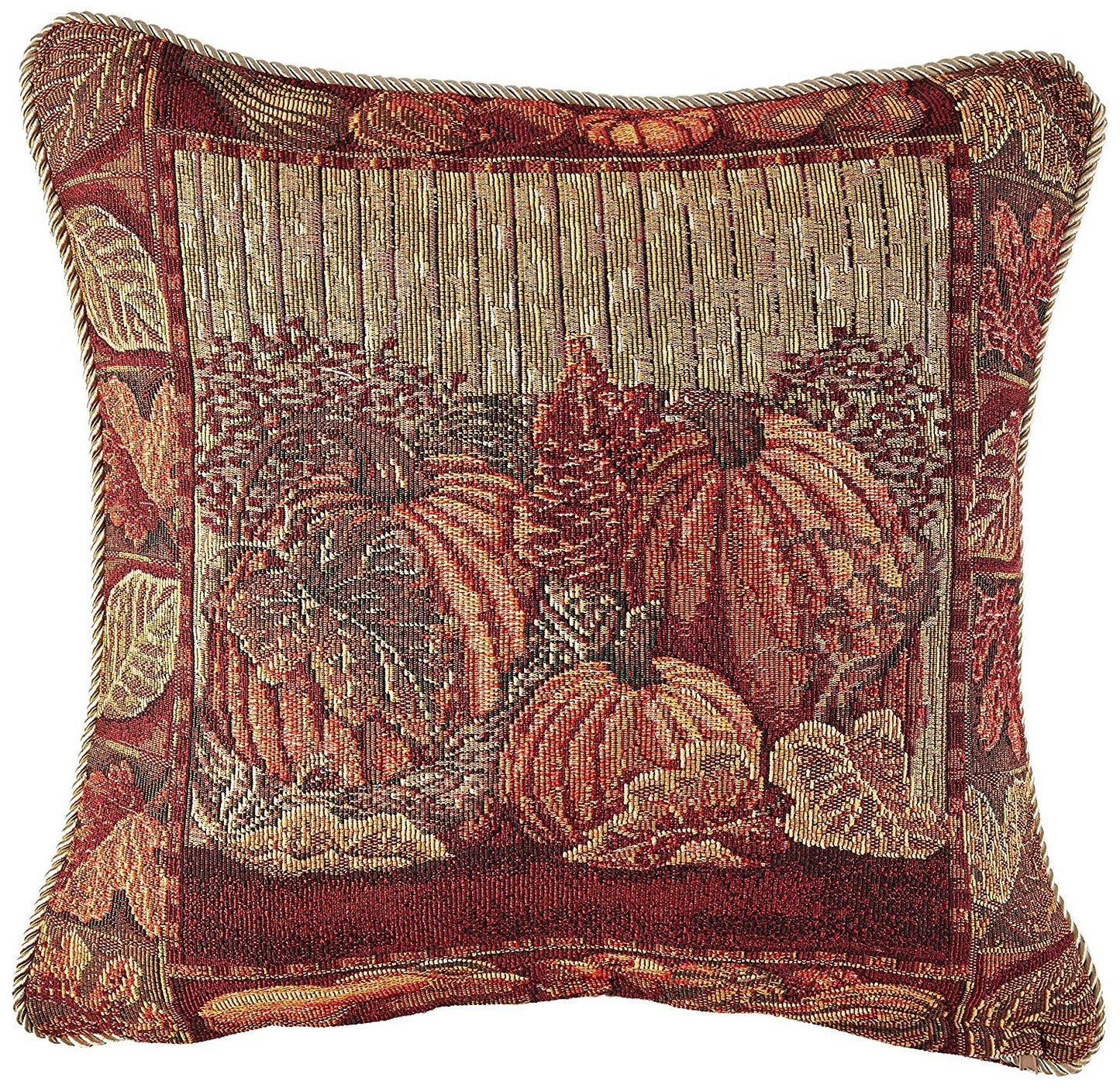 Fall Harvest Thanksgiving Autumn Leaves Sunflowers Fruits Pumpkins Tapestry Pattern Decorative Accent Throw Pillow