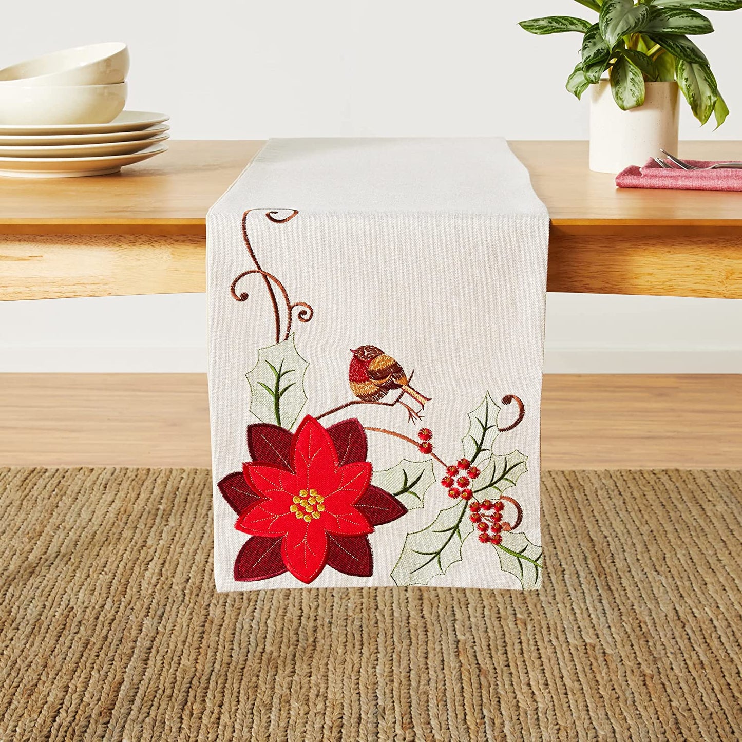 Seasonal Picks Decorative Appliqued Embroidered Christmas Decorative Table Runner