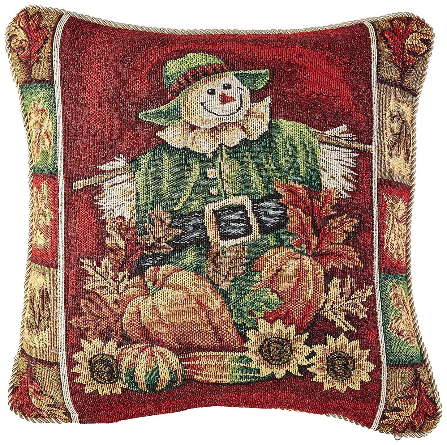 Fall Harvest Thanksgiving Autumn Leaves Sunflowers Fruits Pumpkins Tapestry Pattern Decorative Accent Throw Pillow