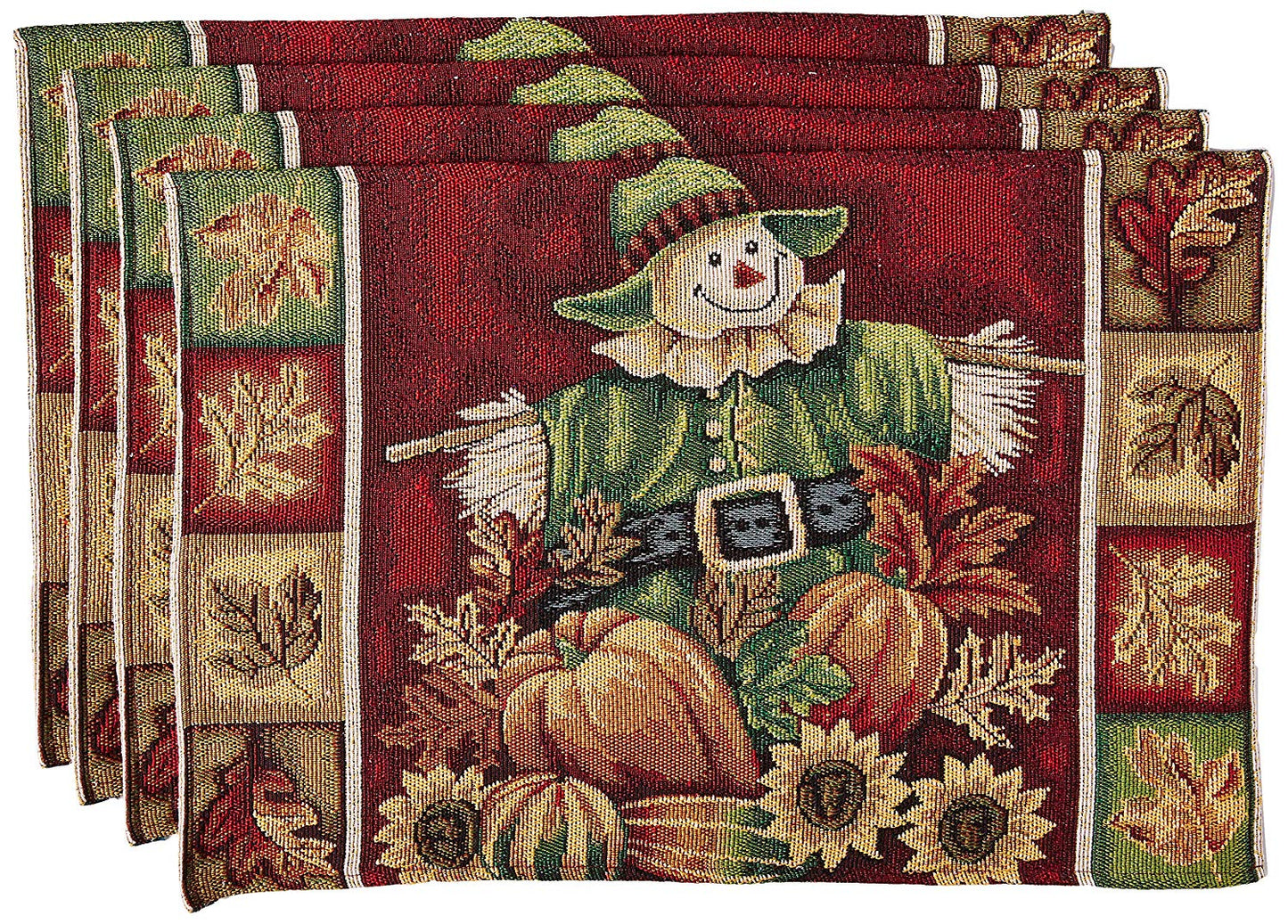 Fall Harvest Thanksgiving Autumn Leaves Sunflowers Fruits Pumpkins Tapestry Pattern Decorative Place Mats