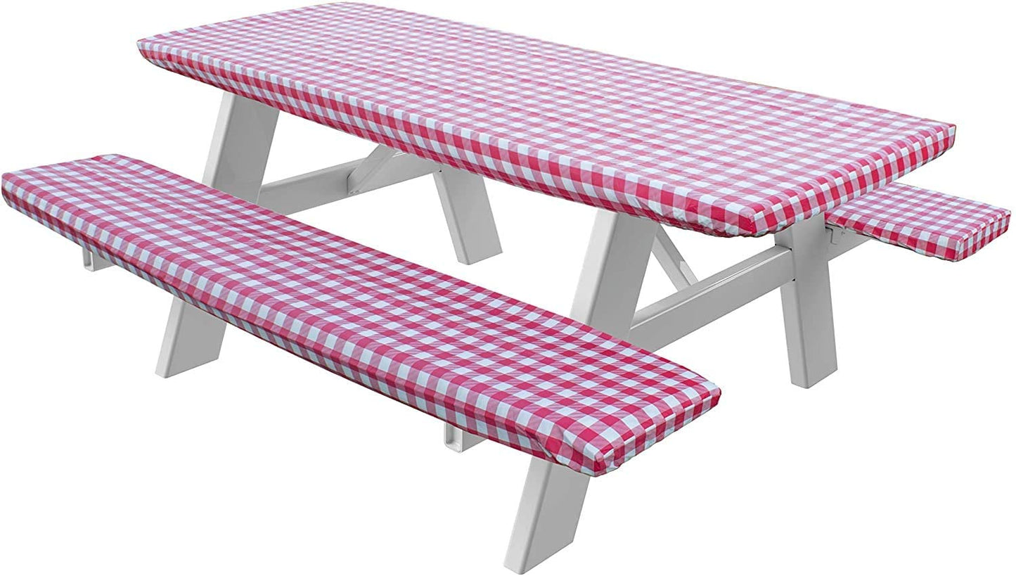 Deluxe Checkered Gingham Pattern, 3-Piece Set, Picnic Table Cover