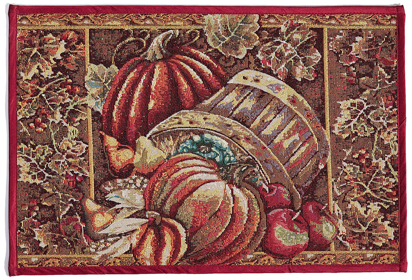 Fall Harvest Thanksgiving Autumn Leaves Sunflowers Fruits Pumpkins Tapestry Pattern Decorative Area Rug, Doormat