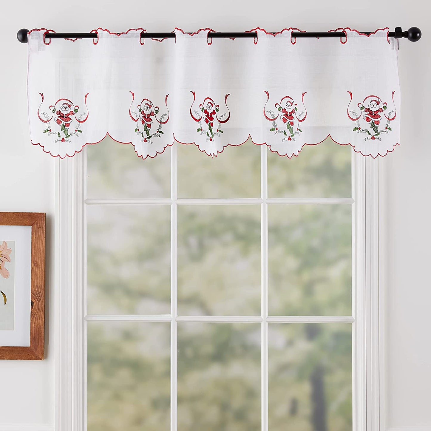 Seasonal Xmas Christmas Holiday Berry Pattern Decorative Window Treatment Grommet Curtain Valance