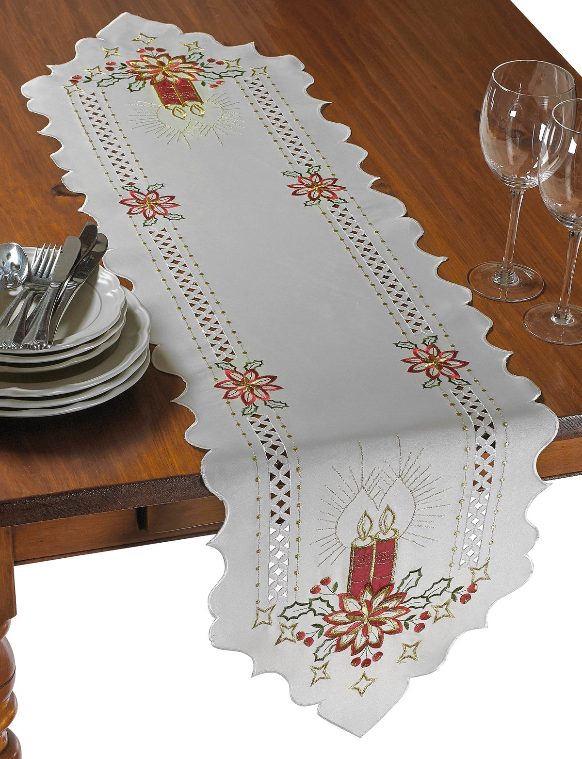 Seasonal Holiday Christmas Candles Vintage Decorative Table Runner