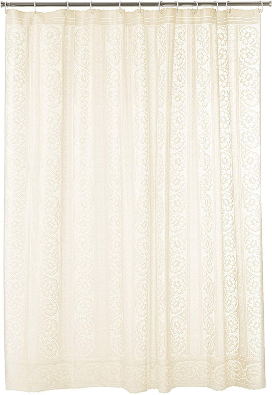 Vinyl Lace Battenberg Floral Design Shower Curtain with Hooks