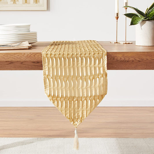 Silky Pleated Satin Pattern Decorative Table Runner