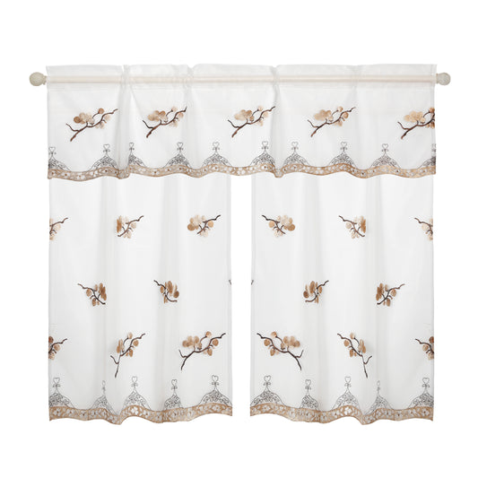 Leaves Vintage Boutique Lace Pattern Decorative Window Treatment Rod Pocket Kitchen Window Curtain Panel Tiers and Straight Valance