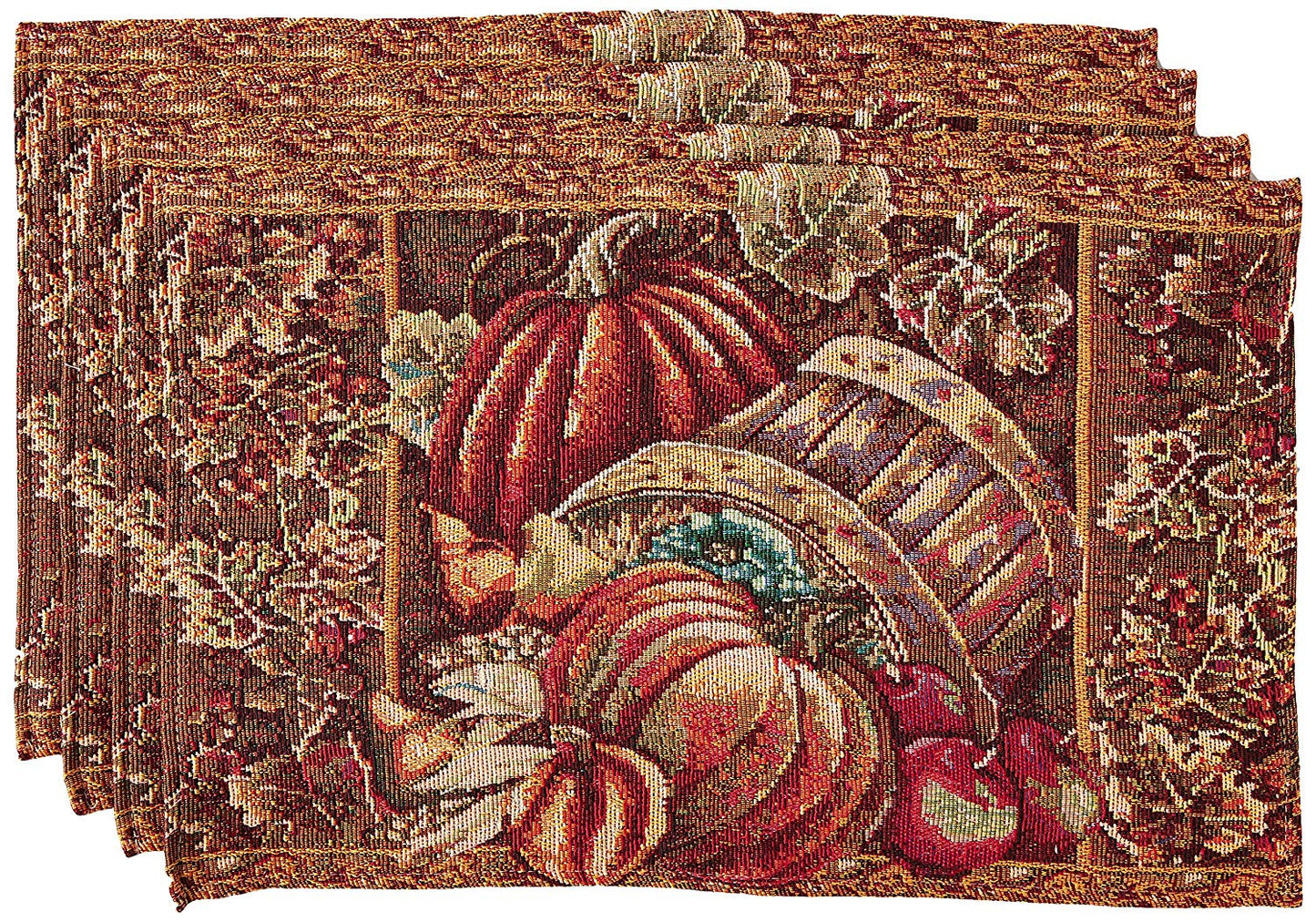 Fall Harvest Thanksgiving Autumn Leaves Sunflowers Fruits Pumpkins Tapestry Pattern Decorative Place Mats