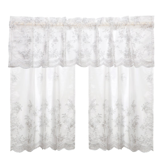 Ornate Vintage Boutique Lace Pattern Decorative Window Treatment Rod Pocket Kitchen Window Curtain Panel Tiers and Swag Valance