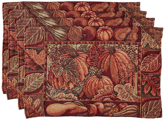 Fall Harvest Thanksgiving Autumn Leaves Sunflowers Fruits Pumpkins Tapestry Pattern Decorative Place Mats
