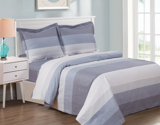French Sea Soft Multi Stripe Pattern Bedding Duvet Cover Set