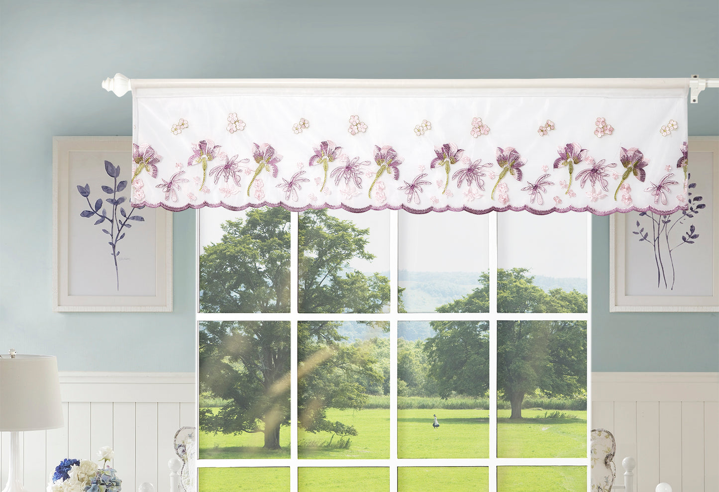 Riviera Floral Lace Pattern Decorative Window Treatment Rod Pocket Curtain Straight Valance