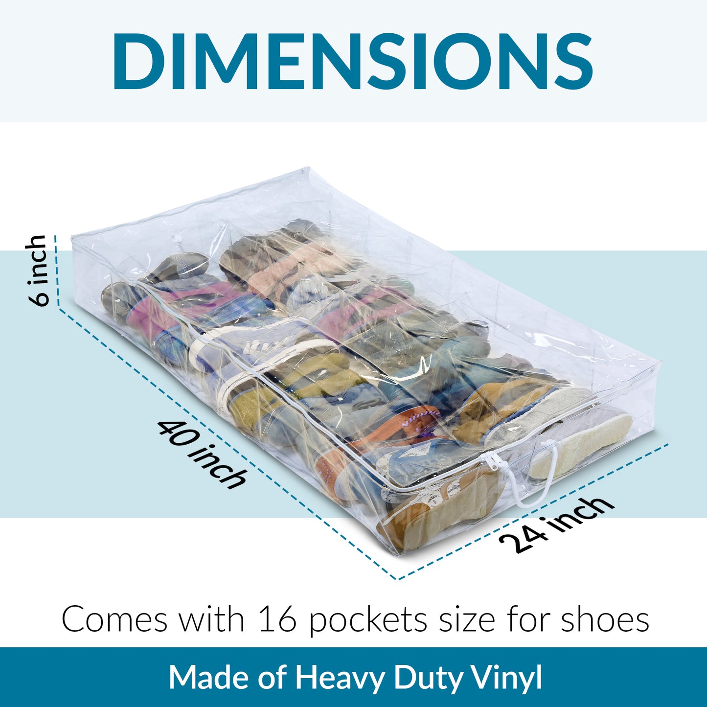 Clear Organization Vinyl Storage Space Saver Shoe Box Fits up to 16 Pairs, Under-Bed Shoe Chest Storage Solution Organizer,