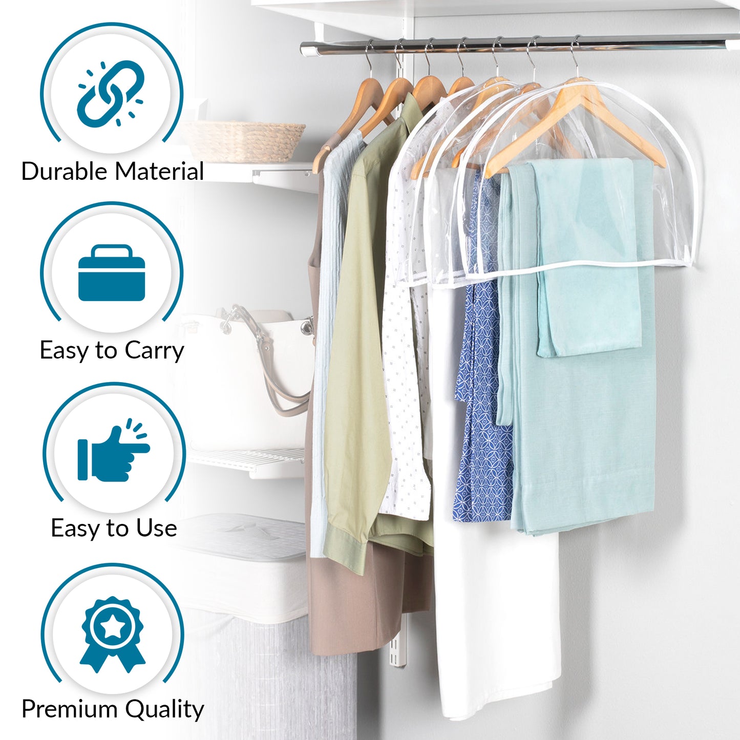 Clear Organization Vinyl Storage Closet Storage Solution Garment Shoulder Covers Set of 3