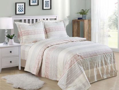French Cream Rose Stripes Pattern Bedding Duvet Cover Set