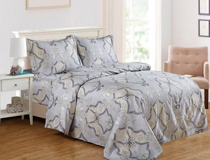 French Monogram Medallion Damask Pattern Bedding Duvet Cover Set