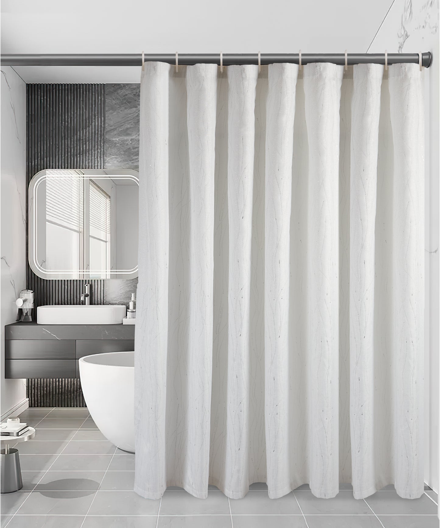Vintage Silver Metallic Foil Resin Pattern Decorative Shower Curtain