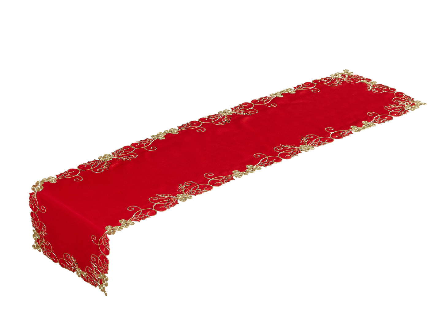 Seasonal Xmas Christmas Holiday Ornaments Solid Vibrant Red Pattern Decorative Table Runner