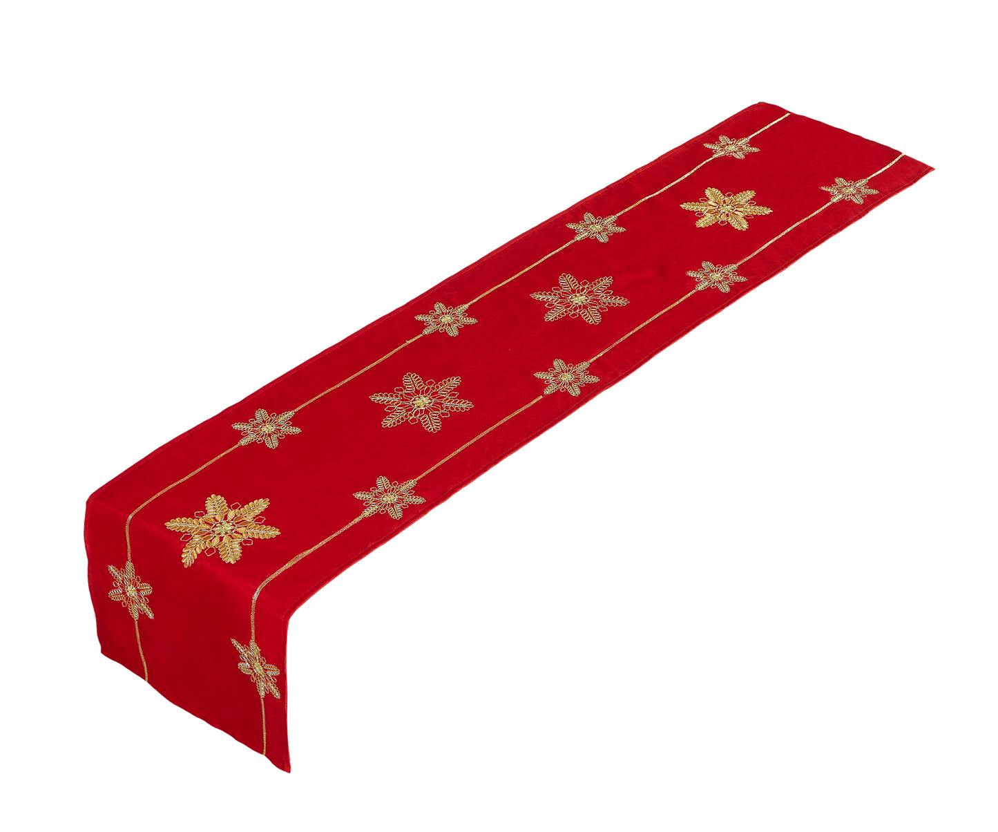 Seasonal Xmas Christmas Holiday Ornaments Solid Vibrant Red Pattern Decorative Table Runner