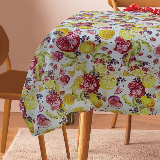 Violet Linen European Lemon Citrus Fruits Berries Pattern, Polyester Woven Printed Fabric  Tablecloths