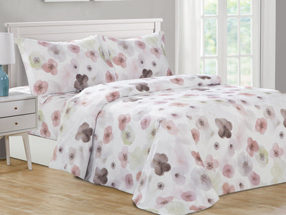 Violet Linen French Poppy Daisy Floral Pattern Bedding Duvet Cover Set