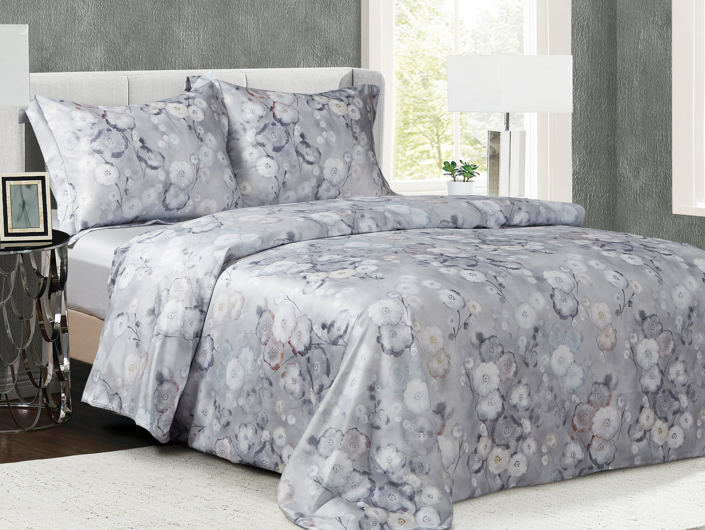 Violet Linen French Winter Forest Abstract Bloom Pattern Bedding Duvet Cover Set