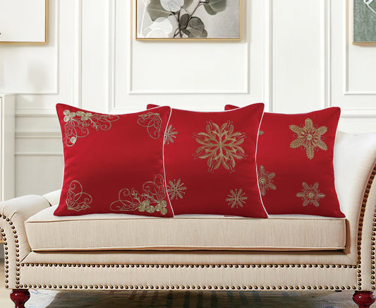 Seasonal Xmas Christmas Holiday Ornaments Solid Vibrant Red Pattern Decorative Accent Throw Pillow Cover