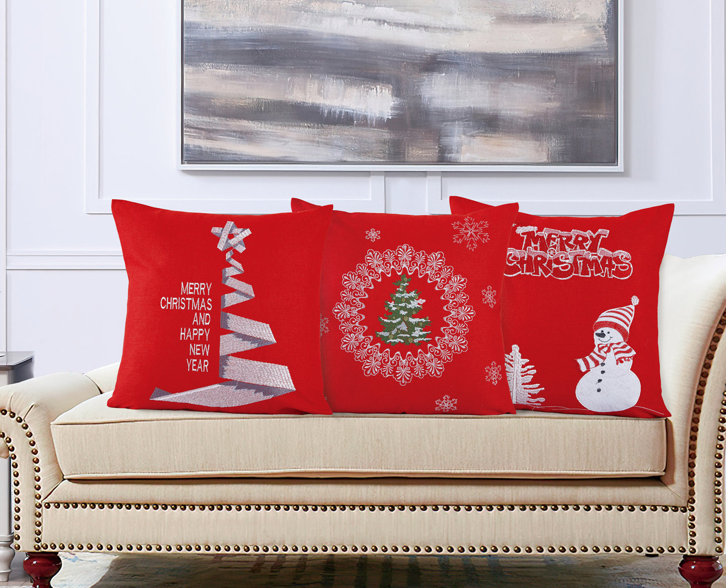 Seasonal Xmas Christmas Holiday Glaze Solid Red Pattern Decorative Accent Throw Pillow