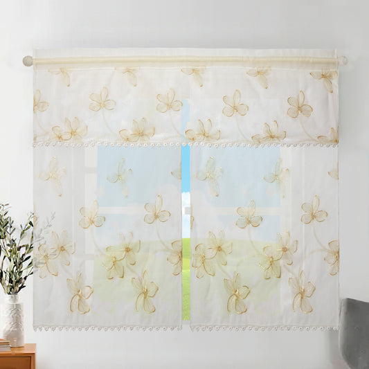 Royalty Floral Pattern Decorative Window Treatment Rod Pocket Kitchen Window Curtain Panel Tiers and Swag Valance