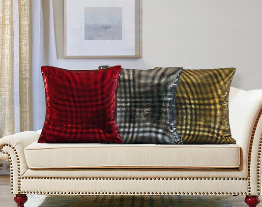 Premium Silver Metallic Foil Disco Ball Mirror Decorative Accent Throw Pillow Cover