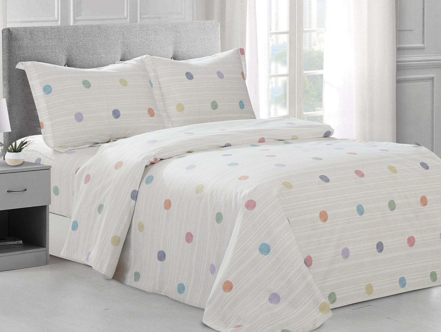 Violet Linen French Circular Polka Dots Pattern Bedding Duvet Cover Set