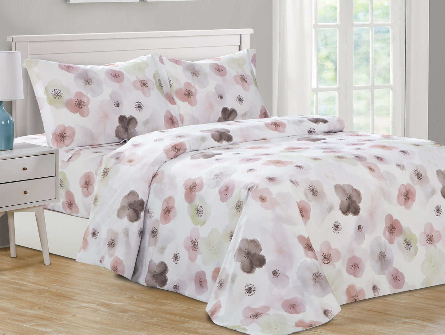 Violet Linen French Poppy Daisy Floral Pattern Bedding Duvet Cover Set
