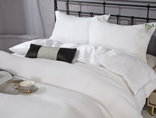 Violet Linen French Solid Waffle Pattern Bedding Duvet Cover Set