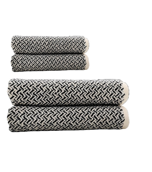 Violet Linen Chevron Abstract Geometric Pattern 4 Piece Towel Set, 2 Bath Towels 2 Hand Towels