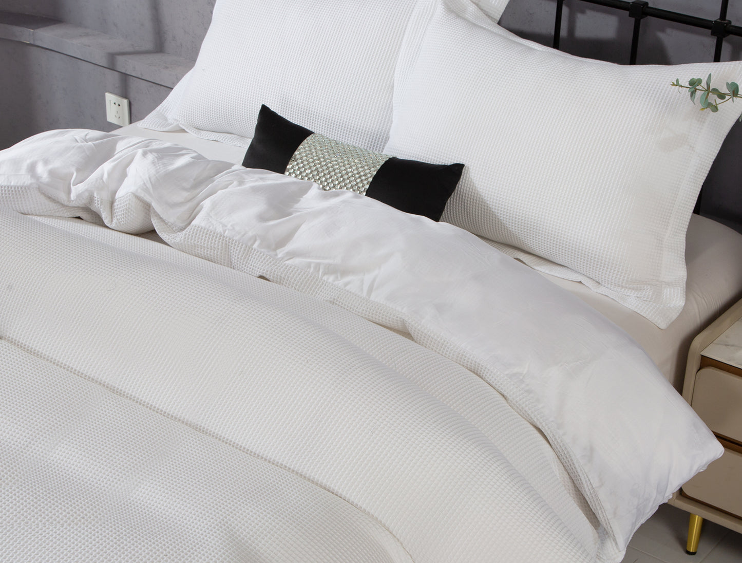 Violet Linen French Solid Waffle Pattern Bedding Duvet Cover Set