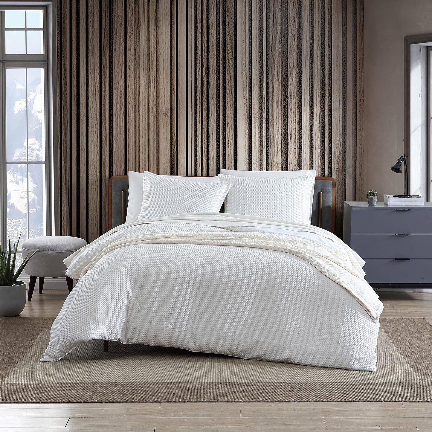Violet Linen French Solid Waffle Pattern Bedding Duvet Cover Set
